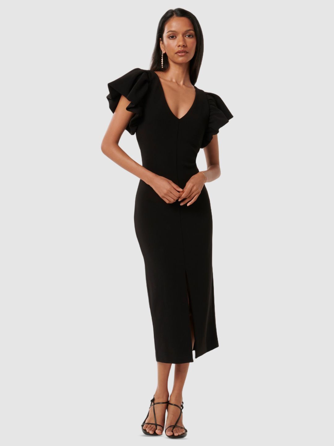 

Forever New Flutter Sleeve Bodycon Midi Dress, Black