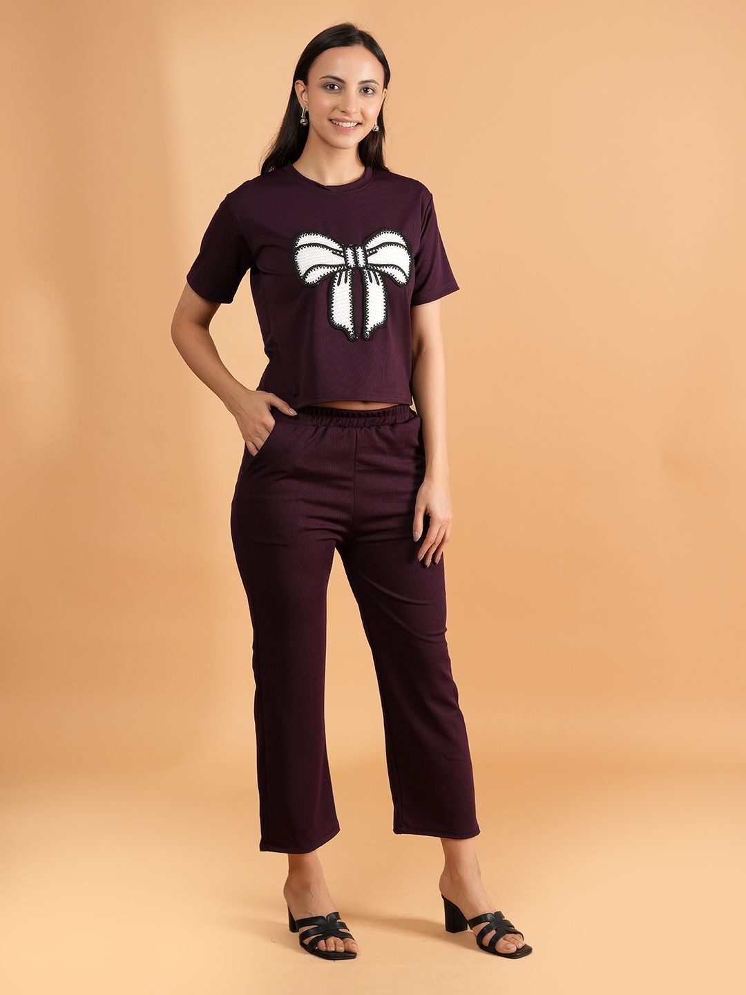 

BAESD Applique Round Neck Pure Cotton Top & Trousers, Burgundy