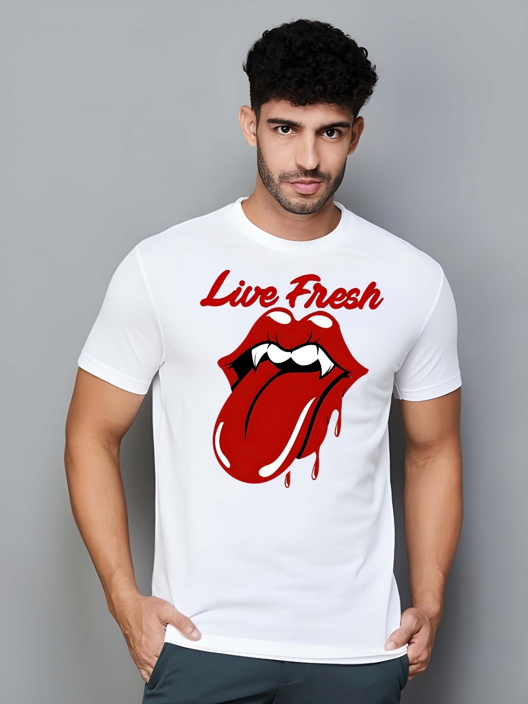 

Krimmple Men Graphic Printed Round Neck Cotton T-shirt, White