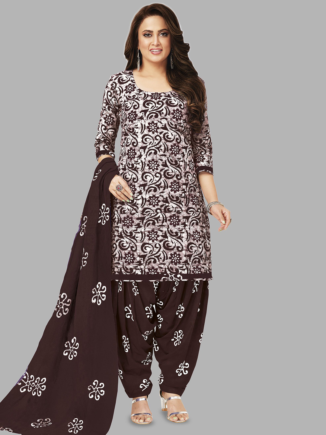 

shree jeenmata collection Printed Pure Cotton Unstitched Dress Material, Maroon