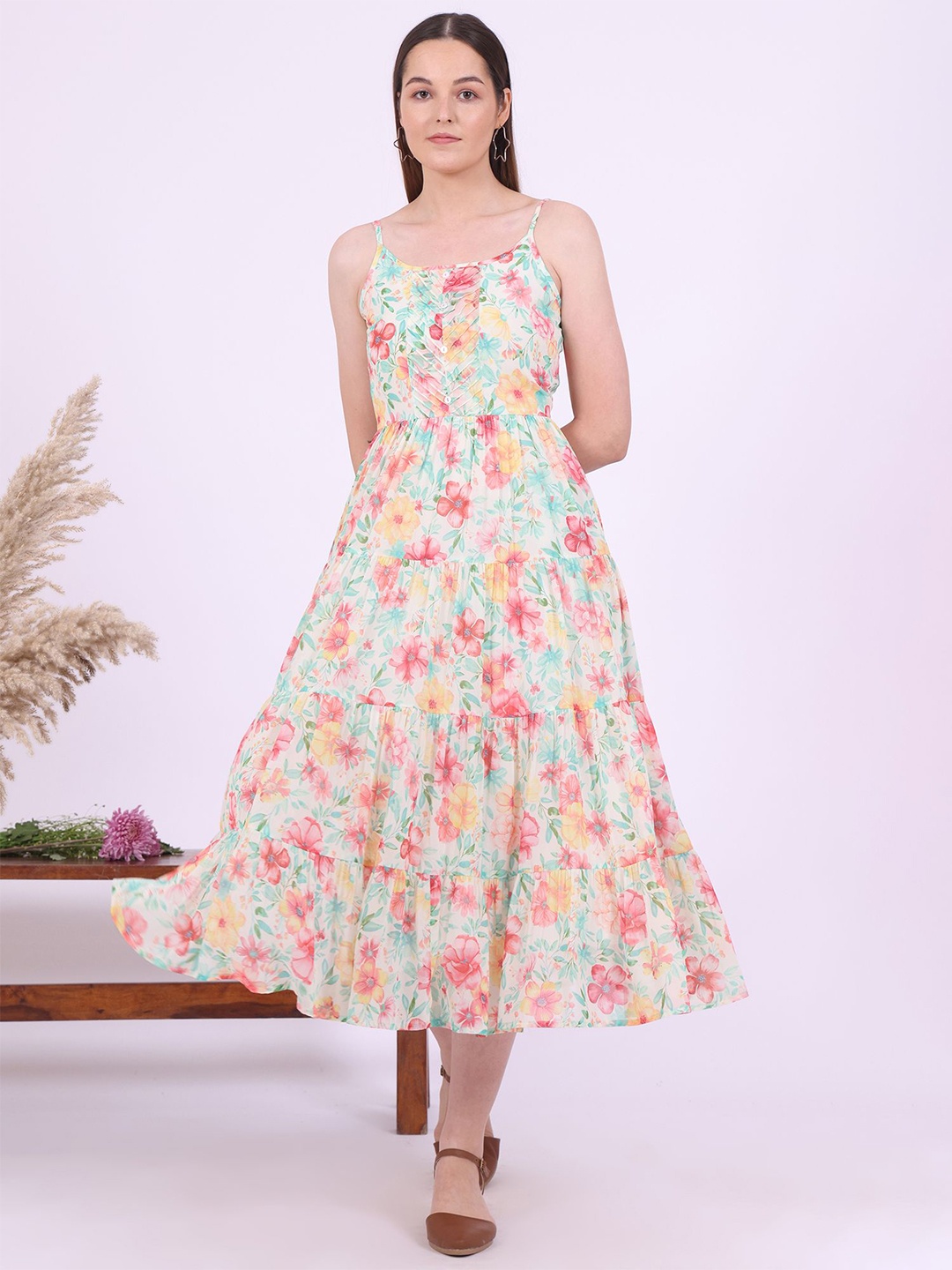 

AURELIA Women Floral Printed Fit & Flare Midi Dress, Green