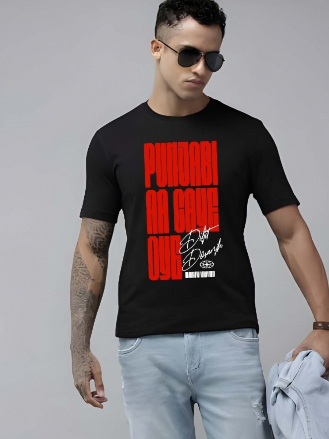 

Krimmple Men Drop-Shoulder Sleeves Pure Cotton T-shirt, Black