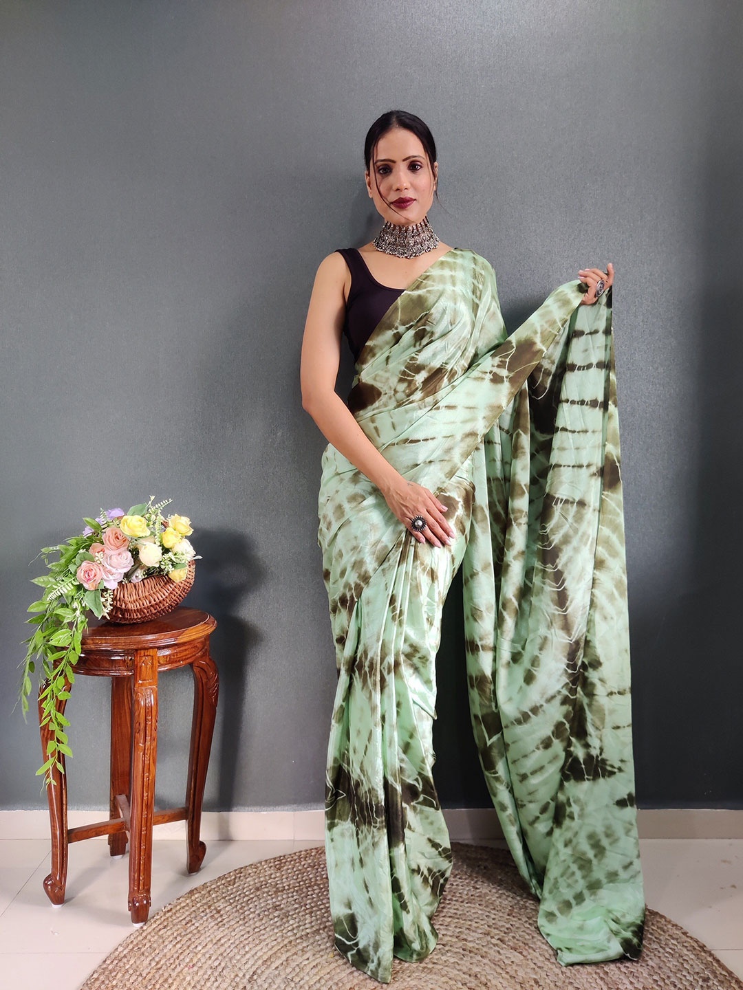 

ZIBLON Tie and Dye Silk Blend Saree, Green