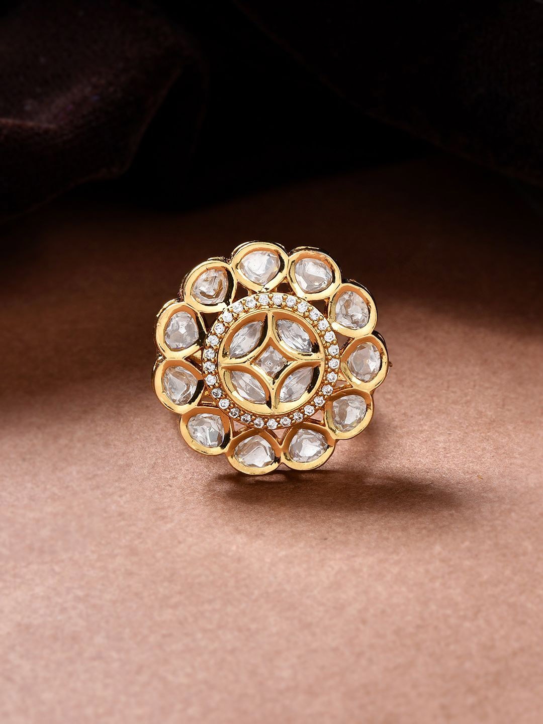 

Voylla Kundan Opulance Chandani Glow Ring, Gold