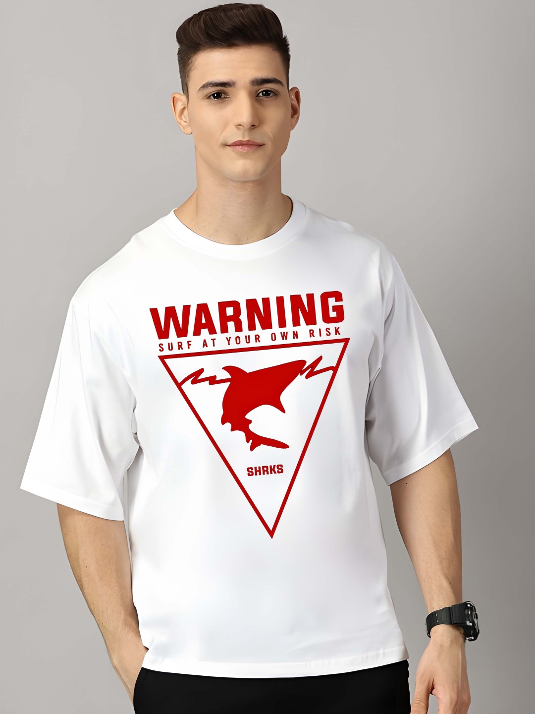

Krimmple Men Graphic Printed Round Neck Cotton Relaxed Fit T-shirt, White