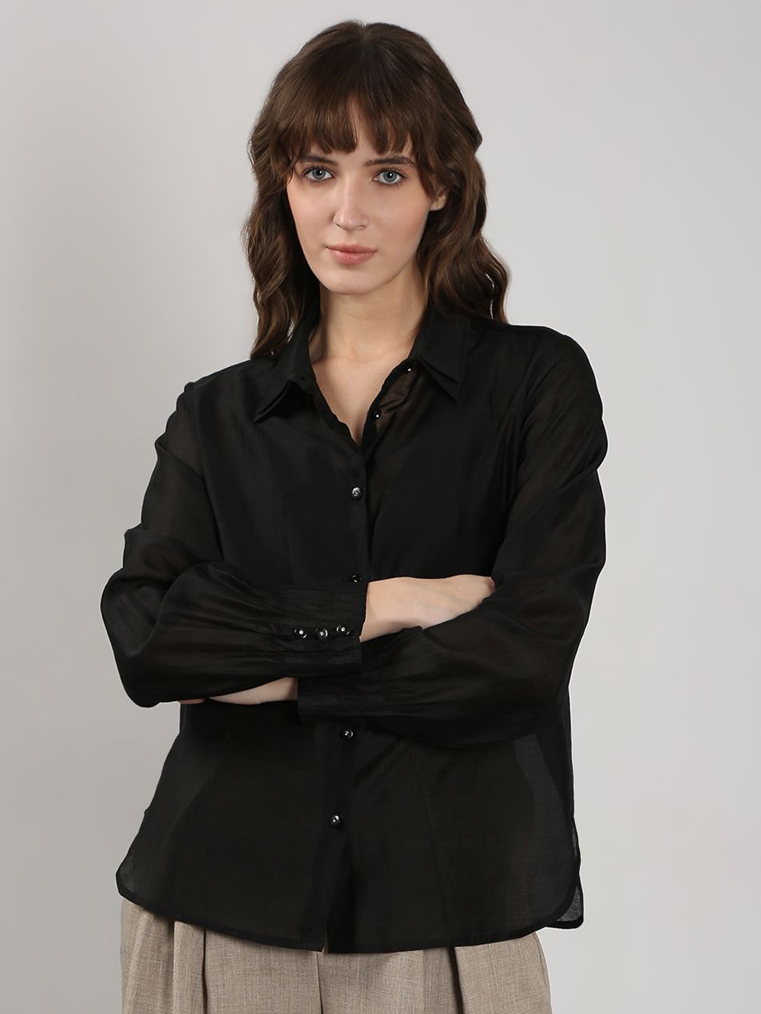 

Vero Moda Women Semi Sheer Casual Shirt, Black
