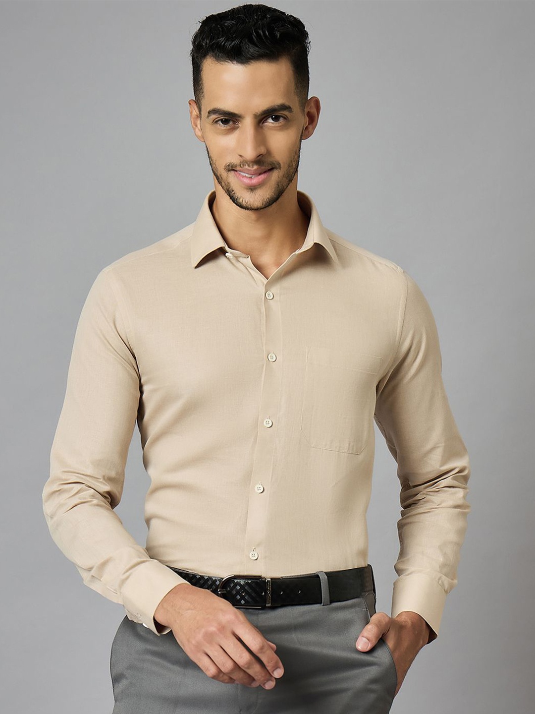 

LOUIS STITCH Men Classic Opaque Formal Shirt, Beige