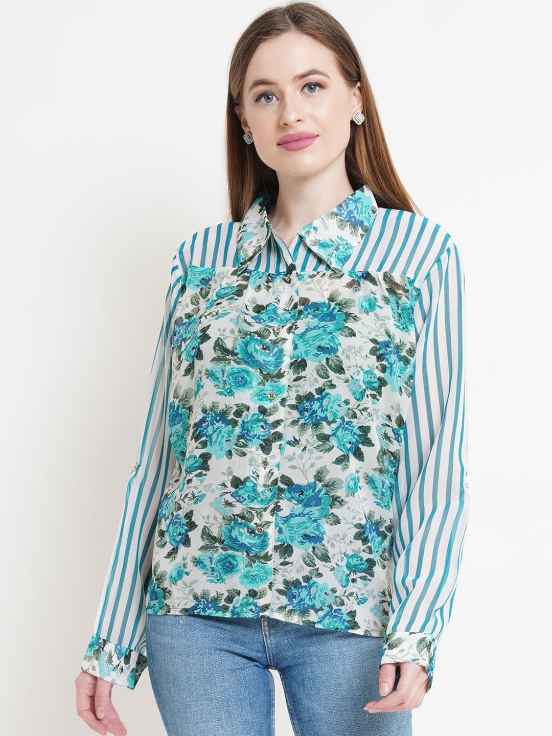 

Moda Rapido Women Floral Printed Shirt Style Top, Green