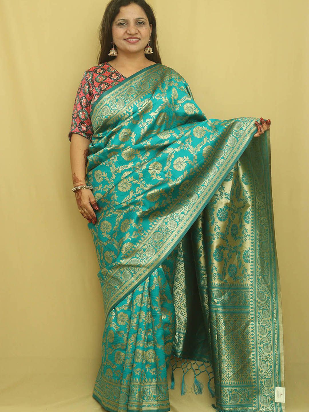 

Luxurionworld Woven Design Zari Banarasi Saree, Turquoise blue