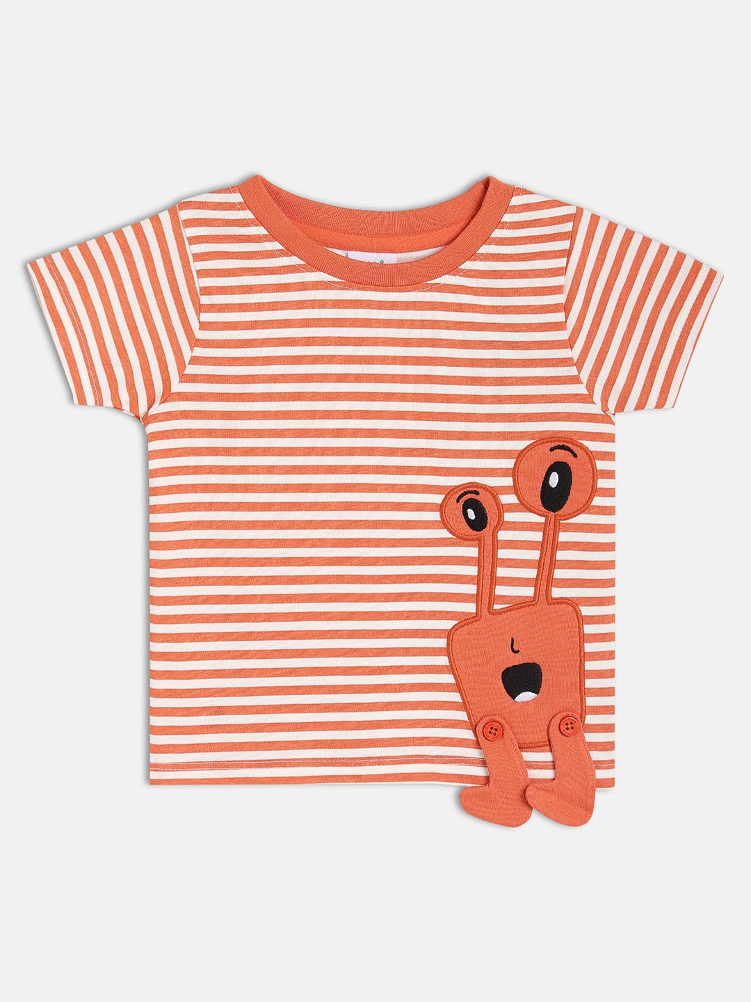 

MINI KLUB Boys Striped Round Neck Cotton T-shirt, White
