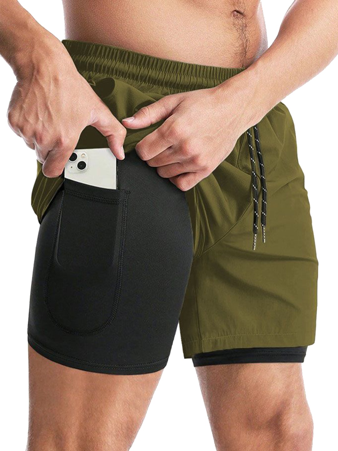 

MASCARI Men High-Rise Running Sports Shorts, Olive