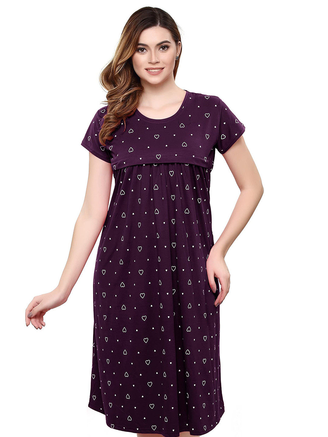 

TIGYWIGY Women Cotton Maternity Nightdress, Purple
