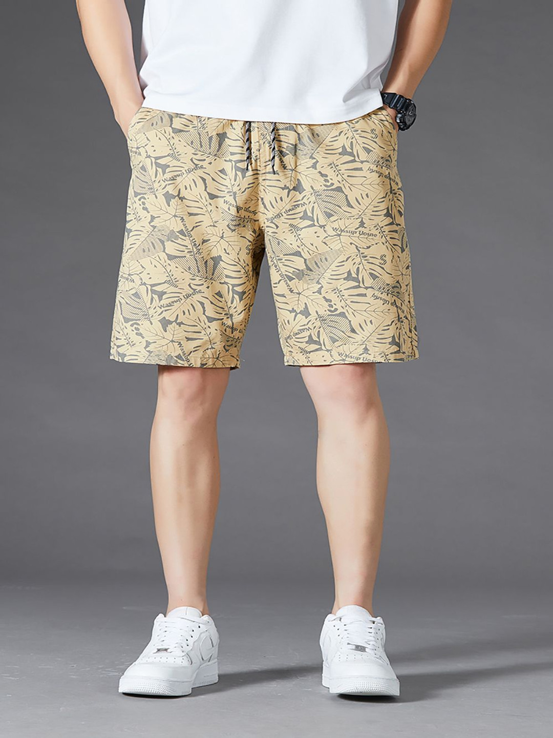 

StyleCast x Revolte Men Conversational Printed Shorts, Khaki