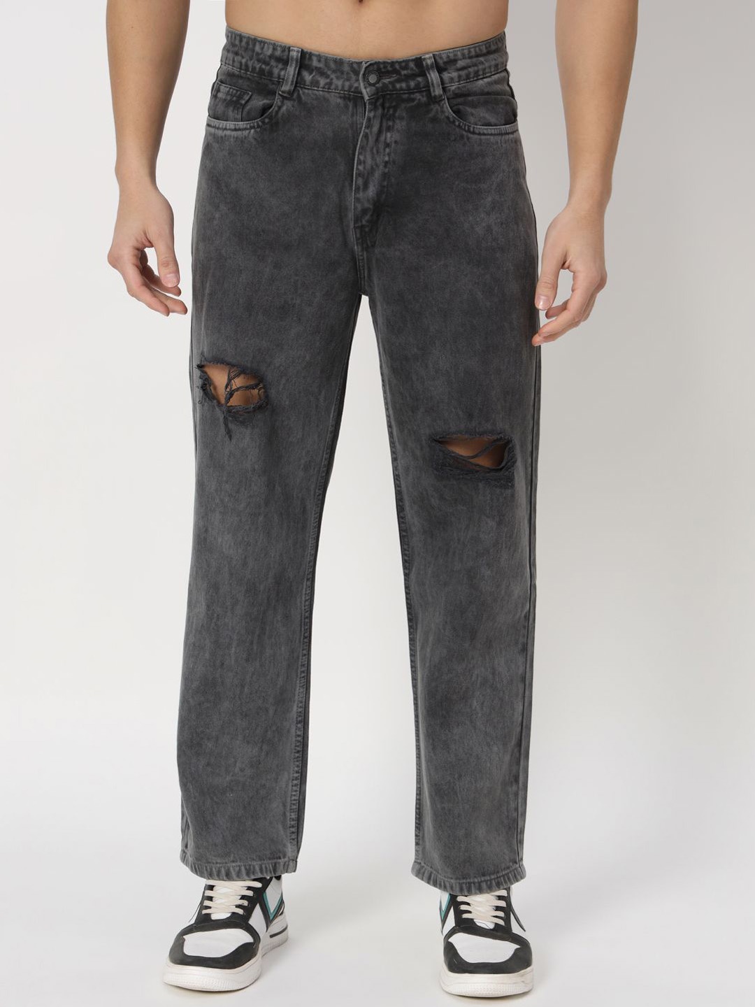 

PBY Men Relaxed Fit Low-Rise Slash Knee Light Fade Jeans, Charcoal