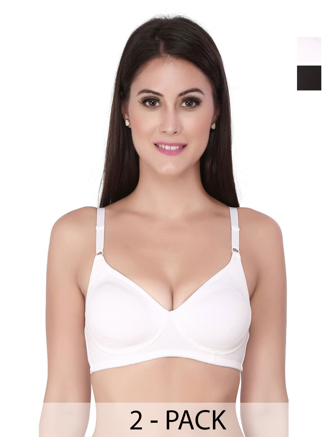 

Soie Pack Of 2 Semi Coverage Encircle Non Padded Non Wired Cotton Bra, White