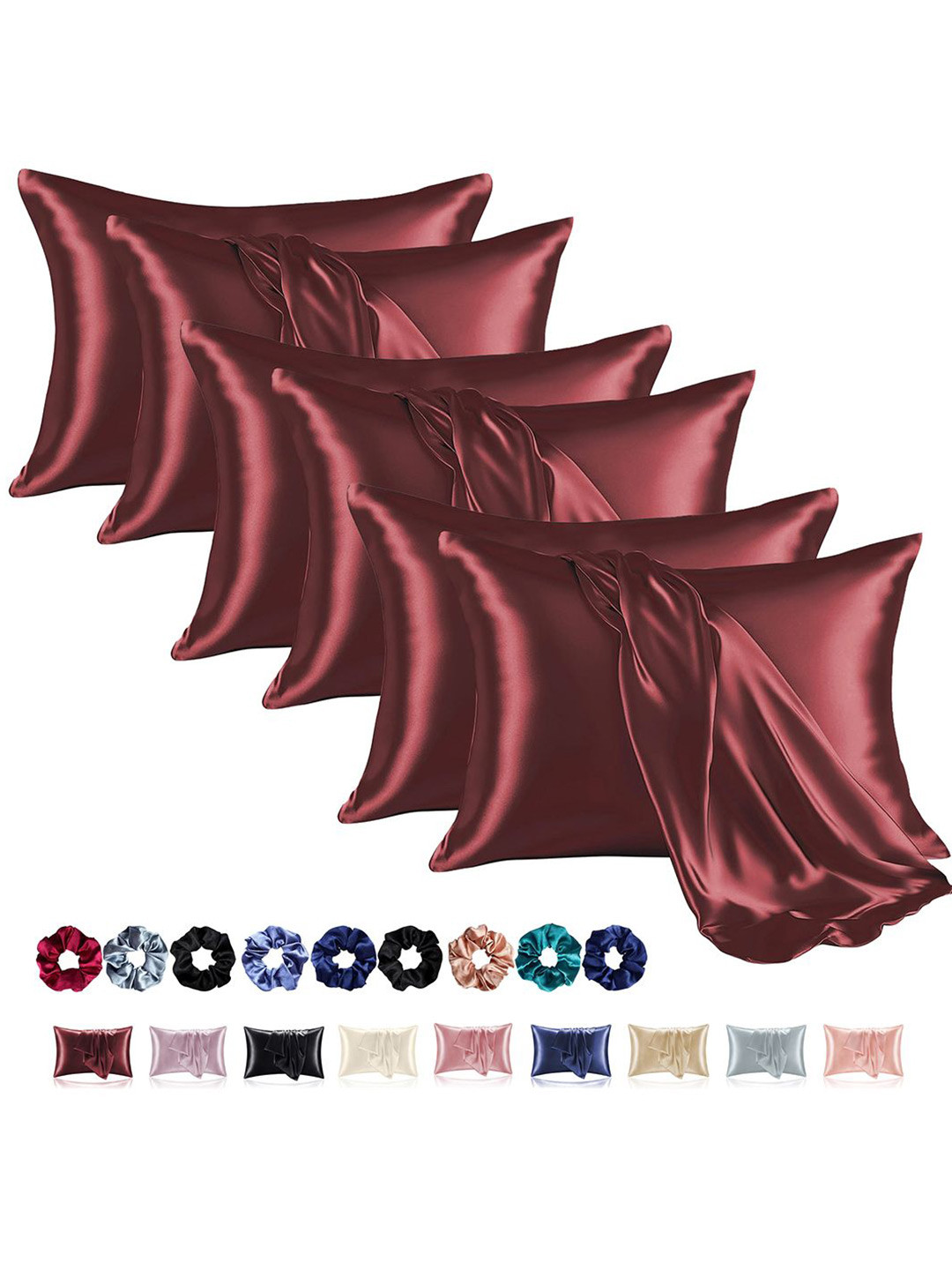 

Kuber Industries Red 6 Pieces Soft Satin Rectangle Pillow Covers