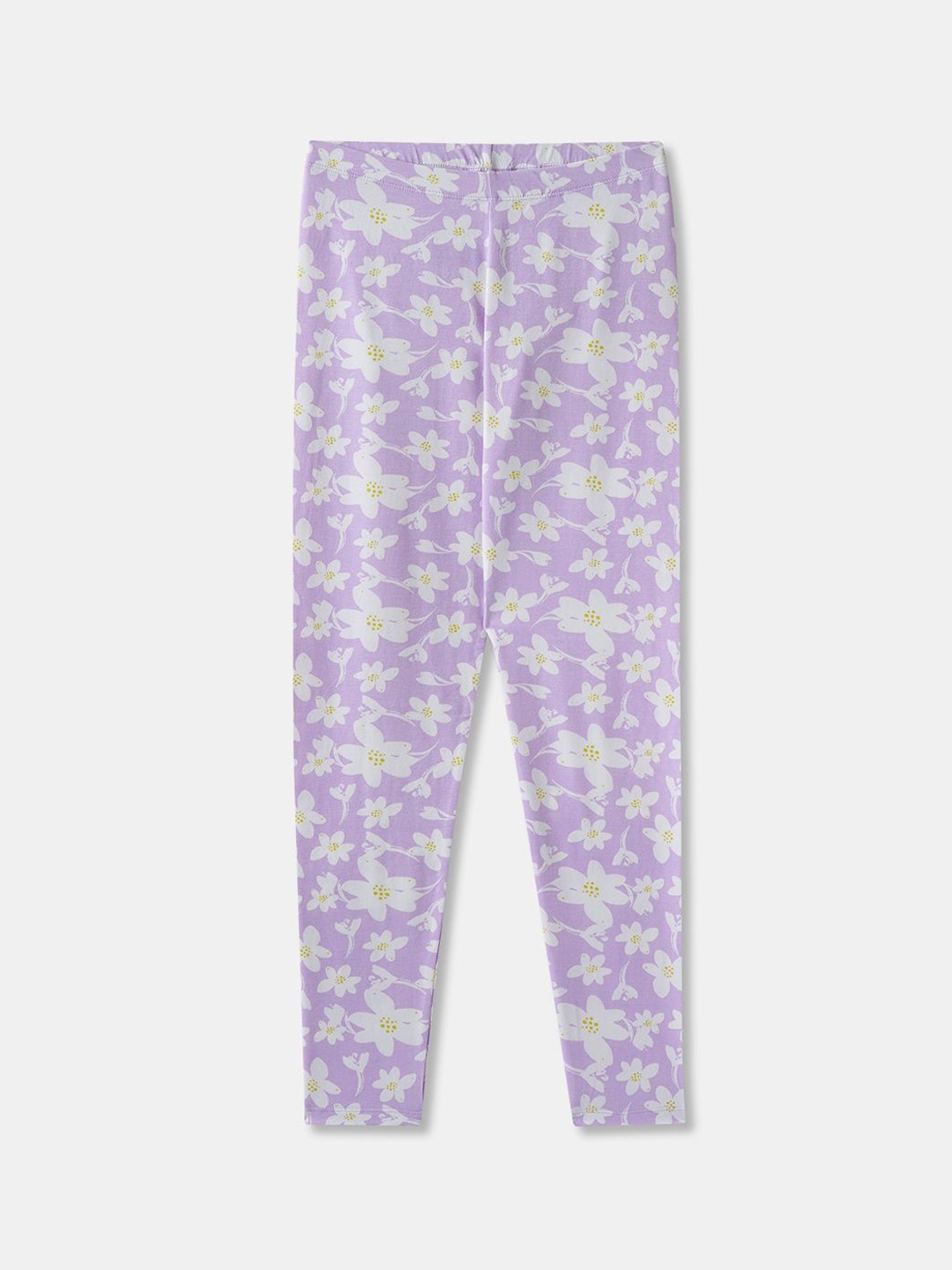 

R&B Girls Floral Printed Cotton Ankle-Length Leggings, Purple