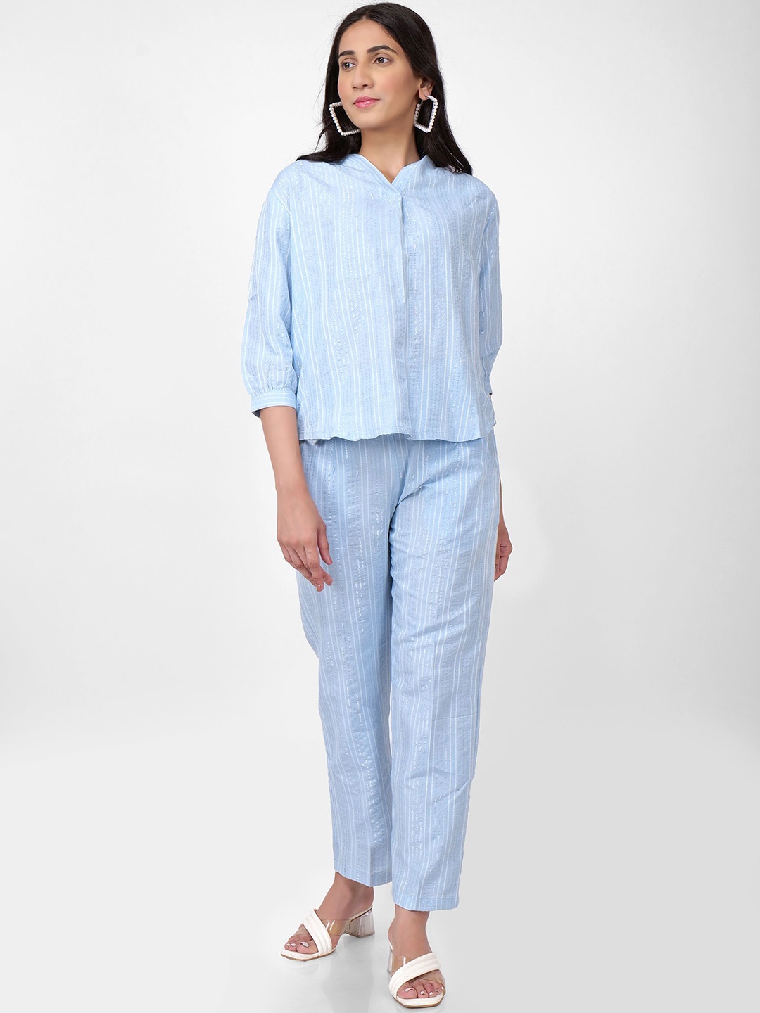 

Jivitha Striped Pure Cotton Top And Trouser, Blue