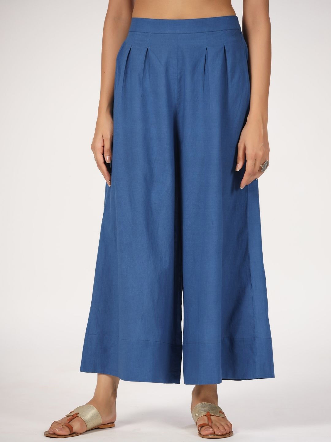 

JAIPURRANG Women Flared Cotton Pleated Trousers, Blue