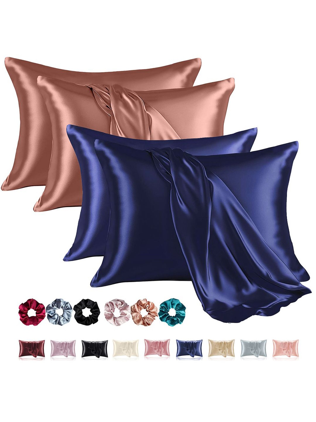 

Kuber Industries Navy Blue & Copper-Toned 4 Pieces Satin Rectangle Shaped Pillow Covers