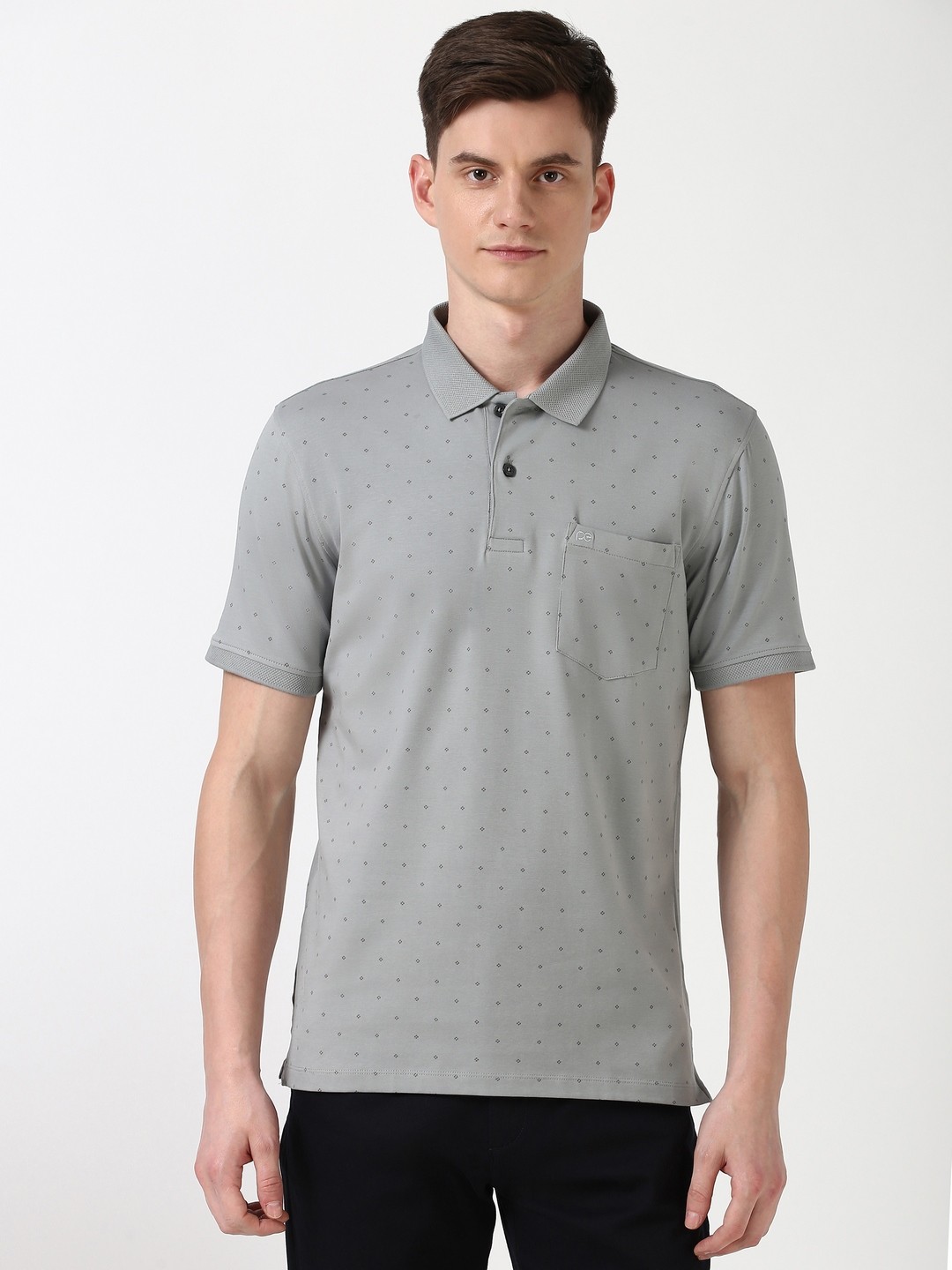 

Peter England Men Conversational Printed Polo Collar Cotton T-shirt, Grey