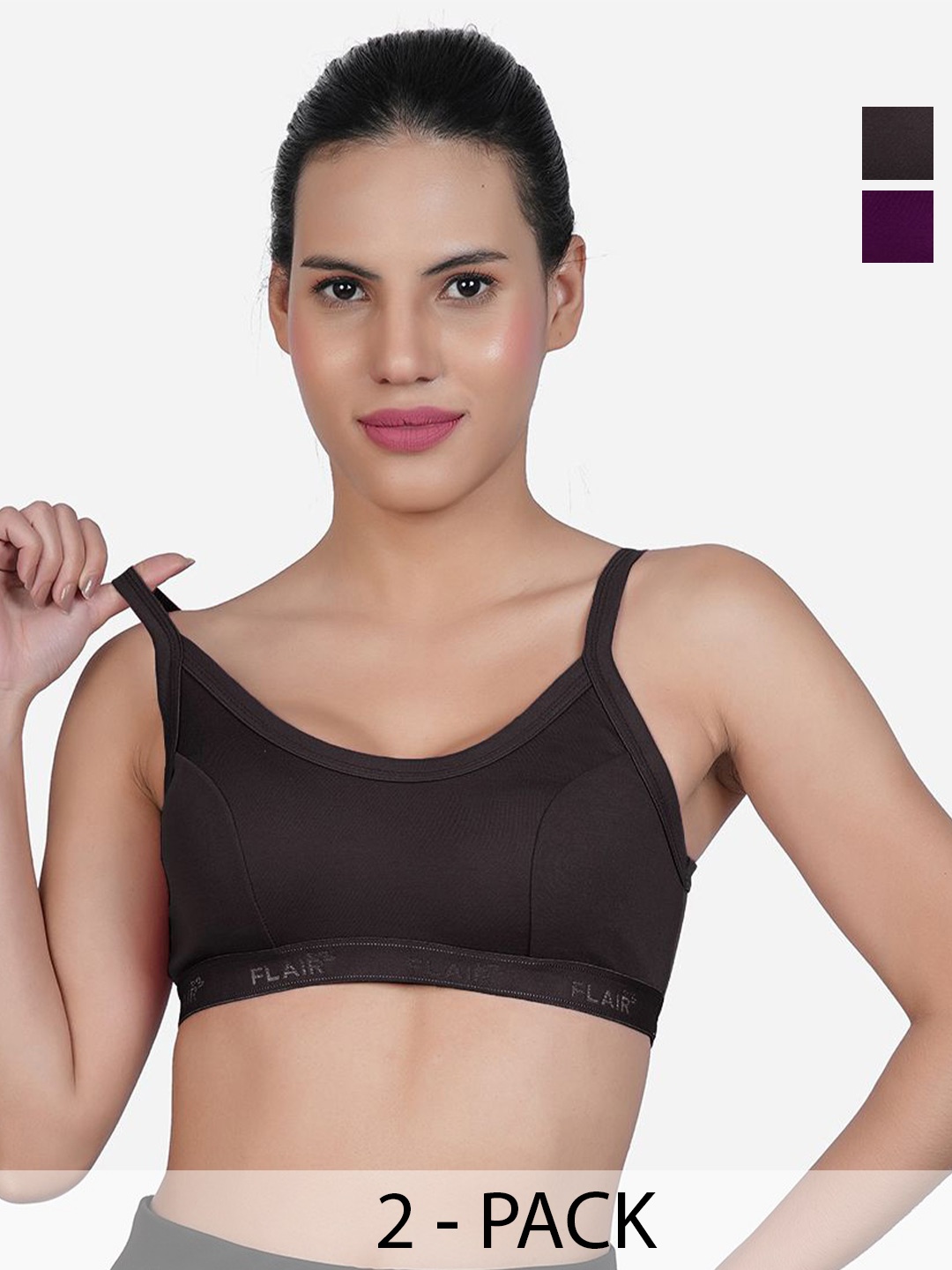 

SHYAM SONS FLAIR Pack Of 2 Full Coverage Non Padded Workout Bra, Black