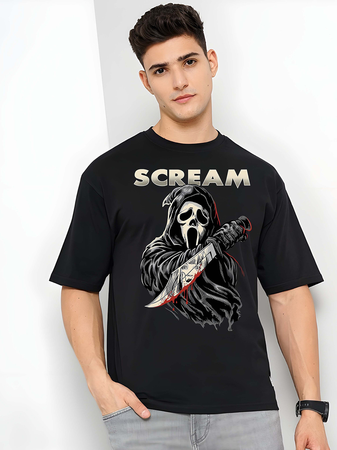 

Krimmple Men Graphic Printed Round Neck Cotton T-shirt, Black