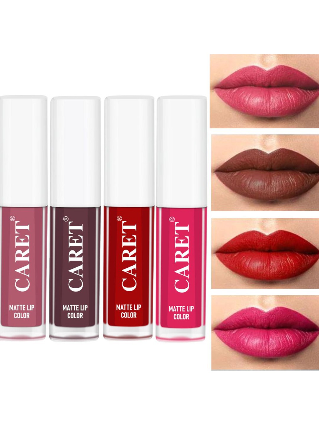 

CARET ORGANIC Set Of 4 Super-Pigmented Liquid Matte Lipsticks - 2 ml Each - 2-7-3-4, Pink