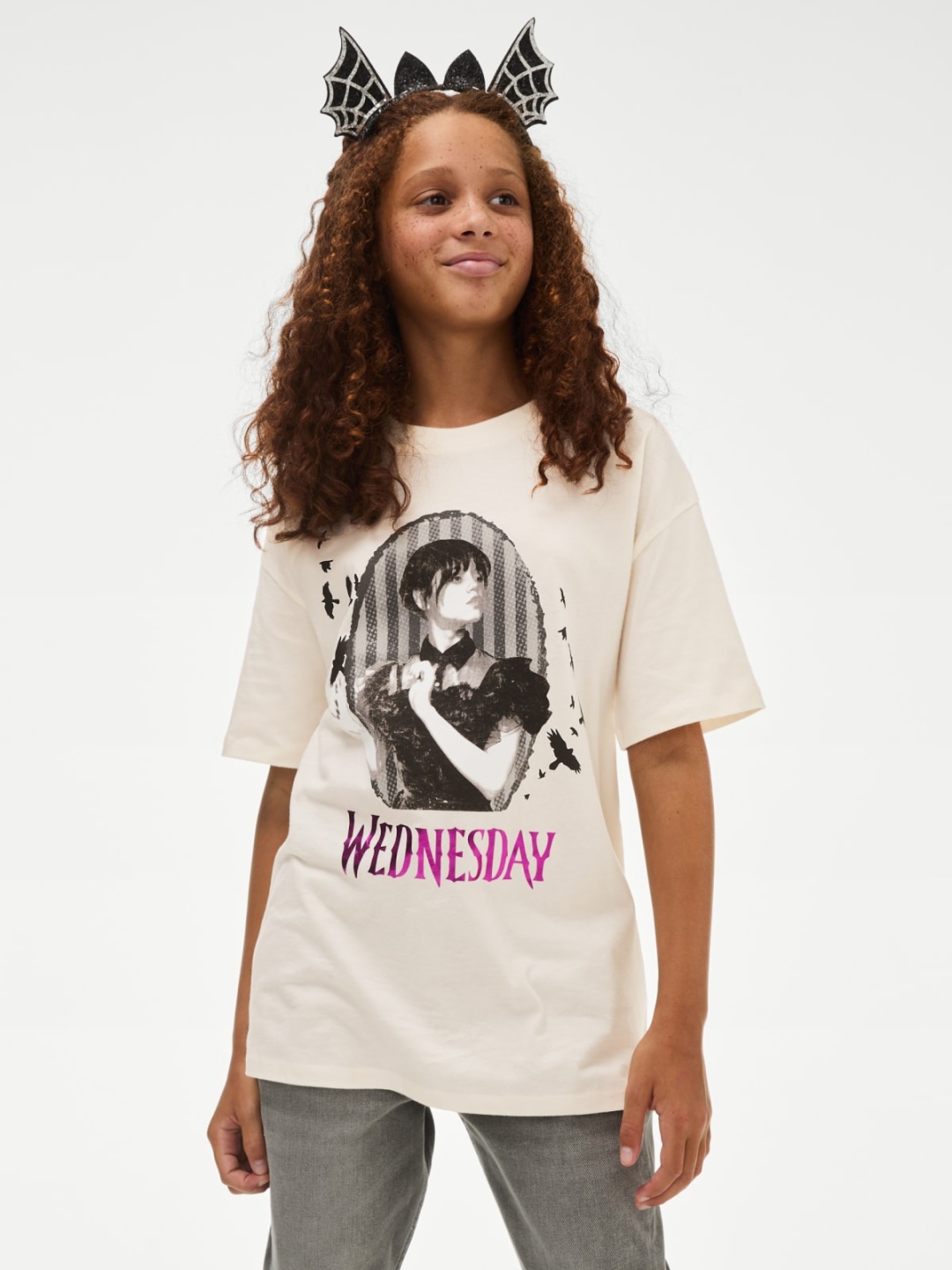 

Marks & Spencer Girls Graphic Printed Round Neck Cotton Oversized T-shirt, Beige
