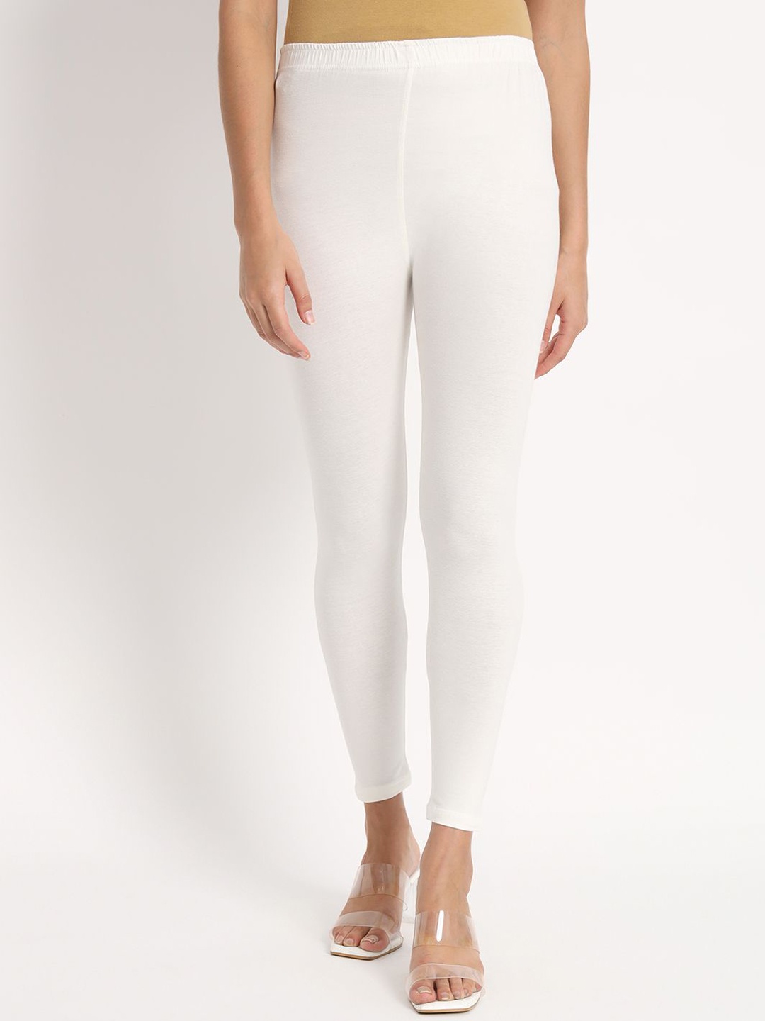 

Thread Plus Women Ankle Length Super Stretchable Solid Cotton Leggings, Off white