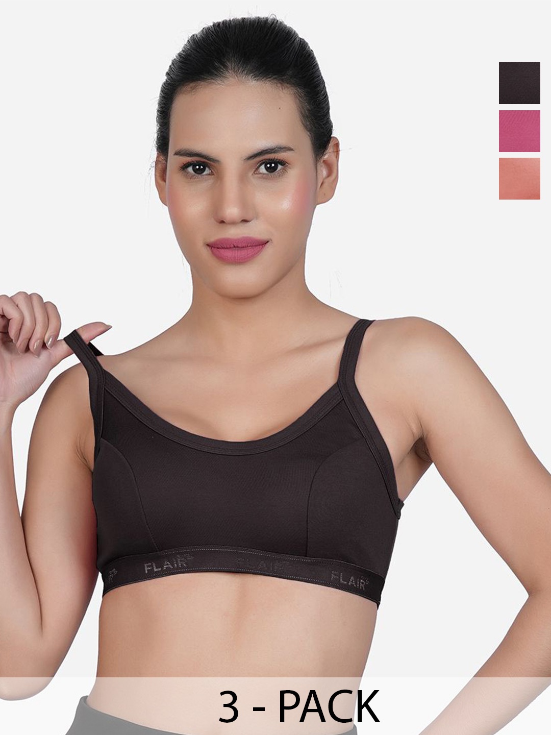 

SHYAM SONS FLAIR Women Pack of 3 Bra Full Coverage Non-Wired & Non Padded Bra, Black