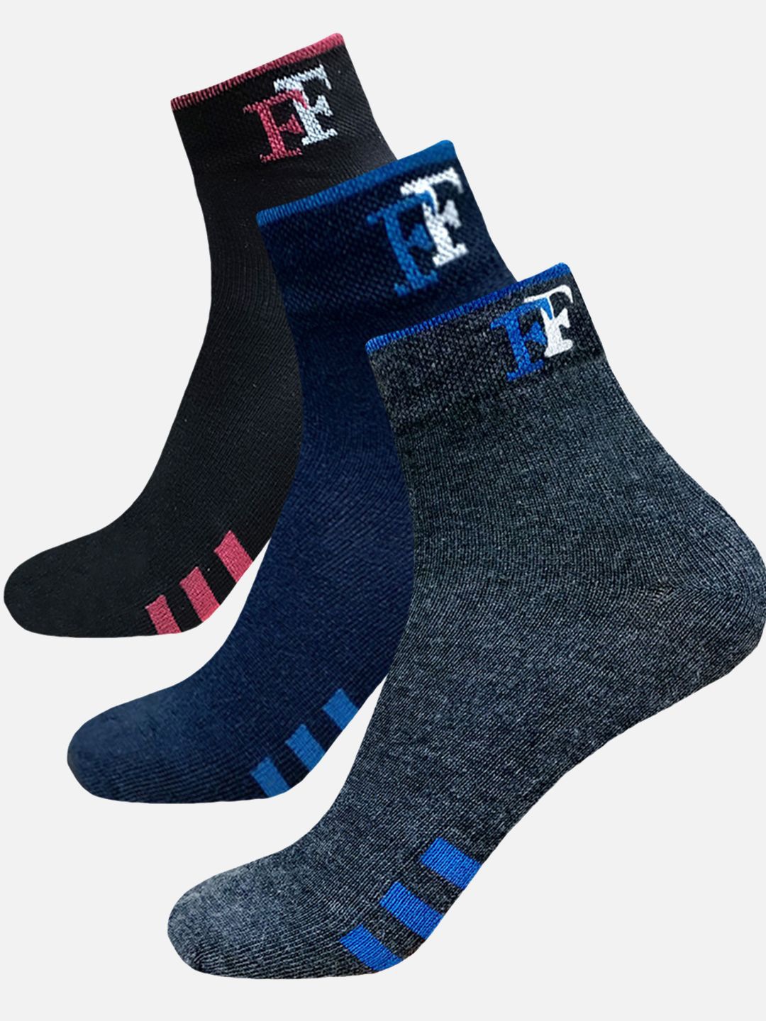 

StyFun Men Pack Of 3 Striped Cotton Ankle Length Running Socks, Black
