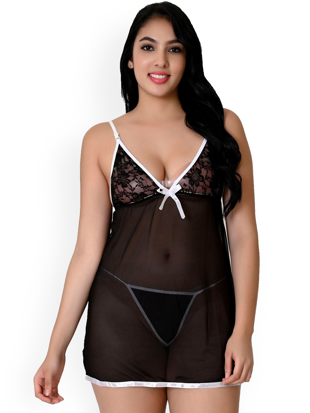 

Fihana Shoulder Straps Net Baby Doll, Black