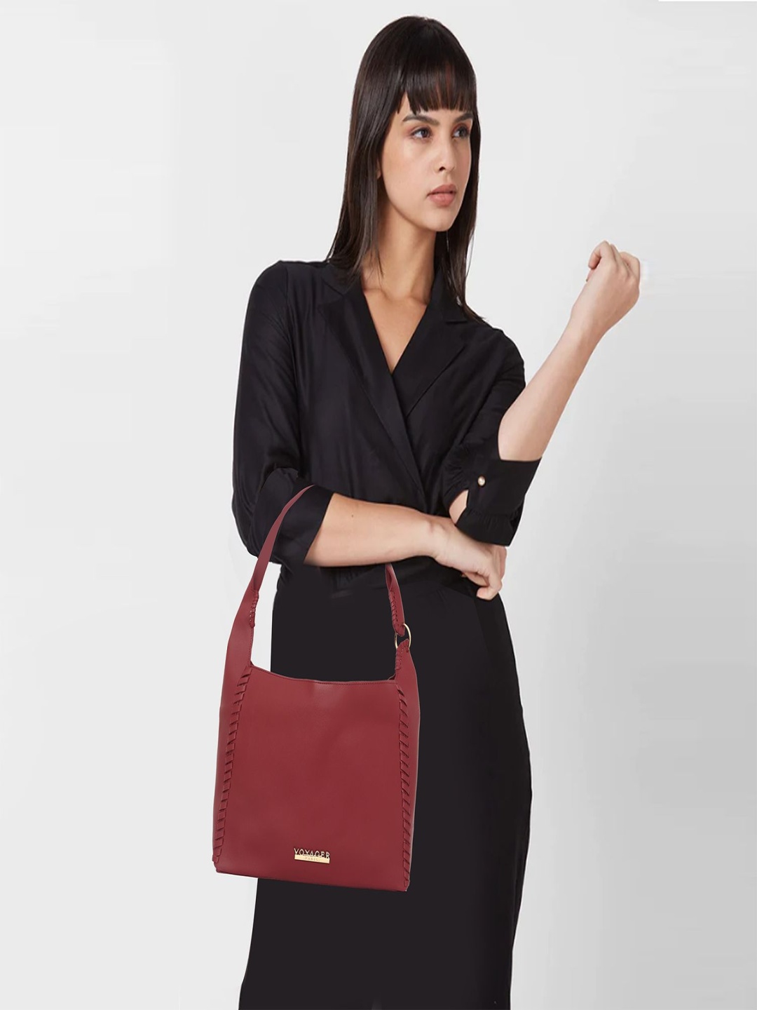 

VOYAGER PARIS Women Solid Structured Leather Handheld Bag With Pouch, Red