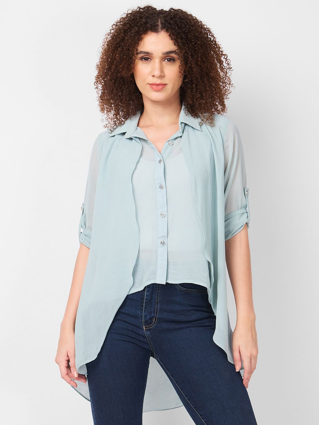 

Iti Women Spread Collar Solid Casual Shirt, Blue