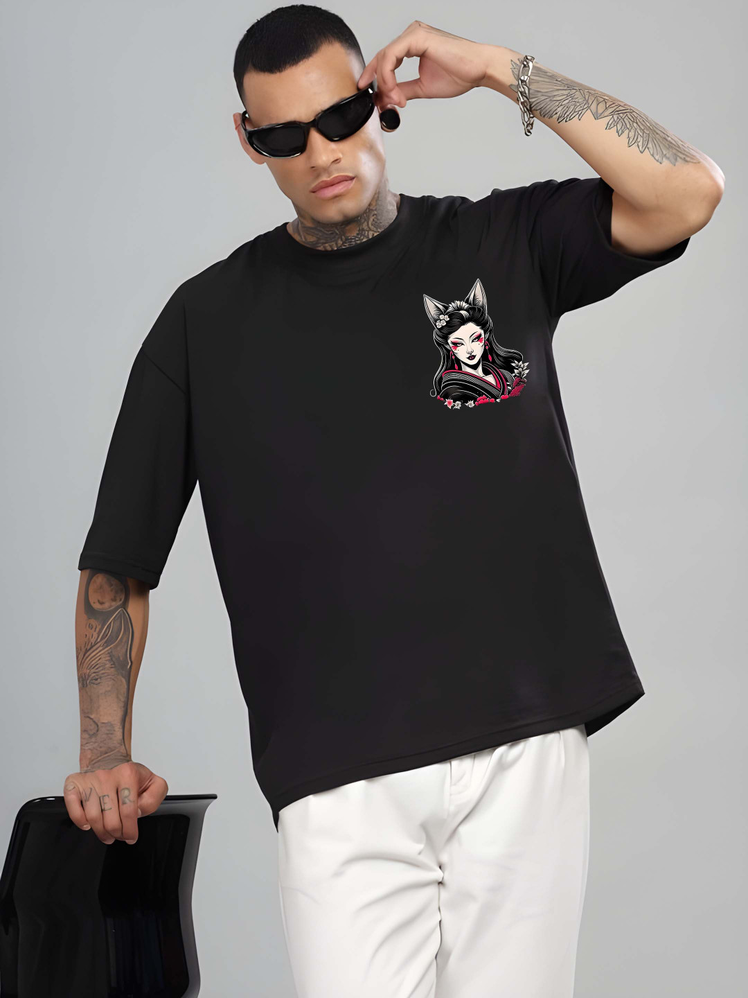 

Krimmple Men Graphic Printed Round Neck Cotton Relaxed Fit T-shirt, Black