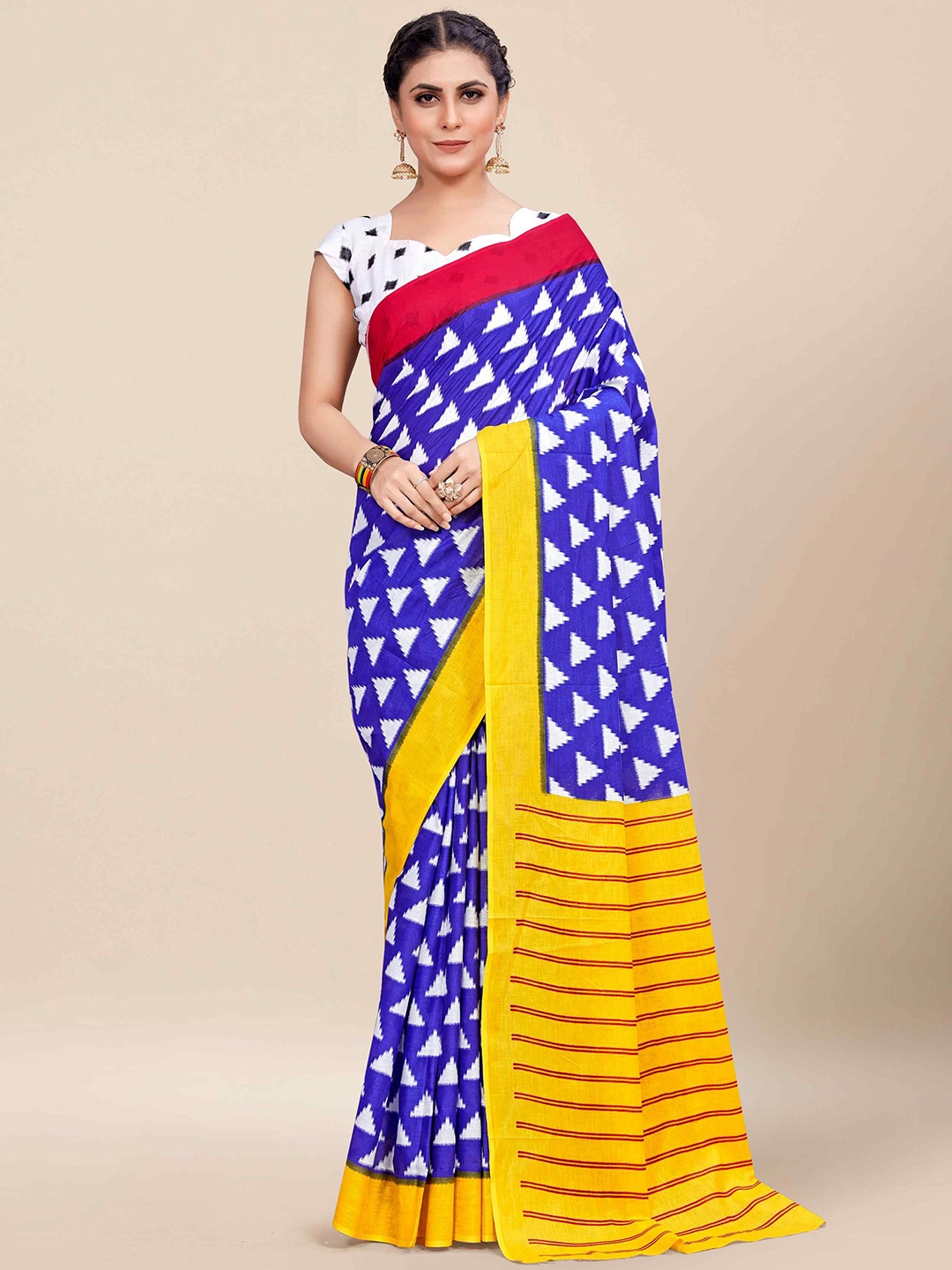 

HERE&NOW Pure Cotton Ikat Saree, Navy blue