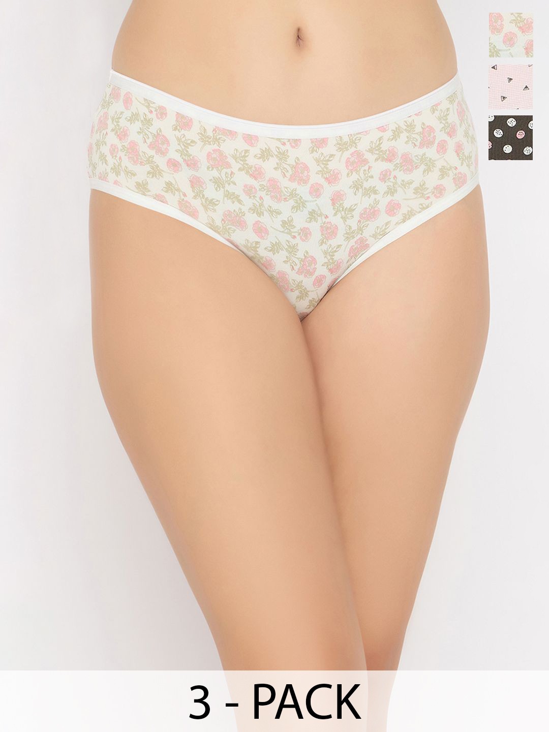 

Clovia Pack Of 3 Printed Pure Cotton Mid-Rise Hipster Briefs, White