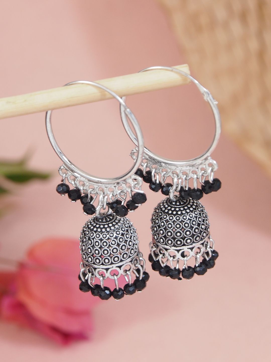 

I Jewels Contemporary Jhumkas Earrings, Silver