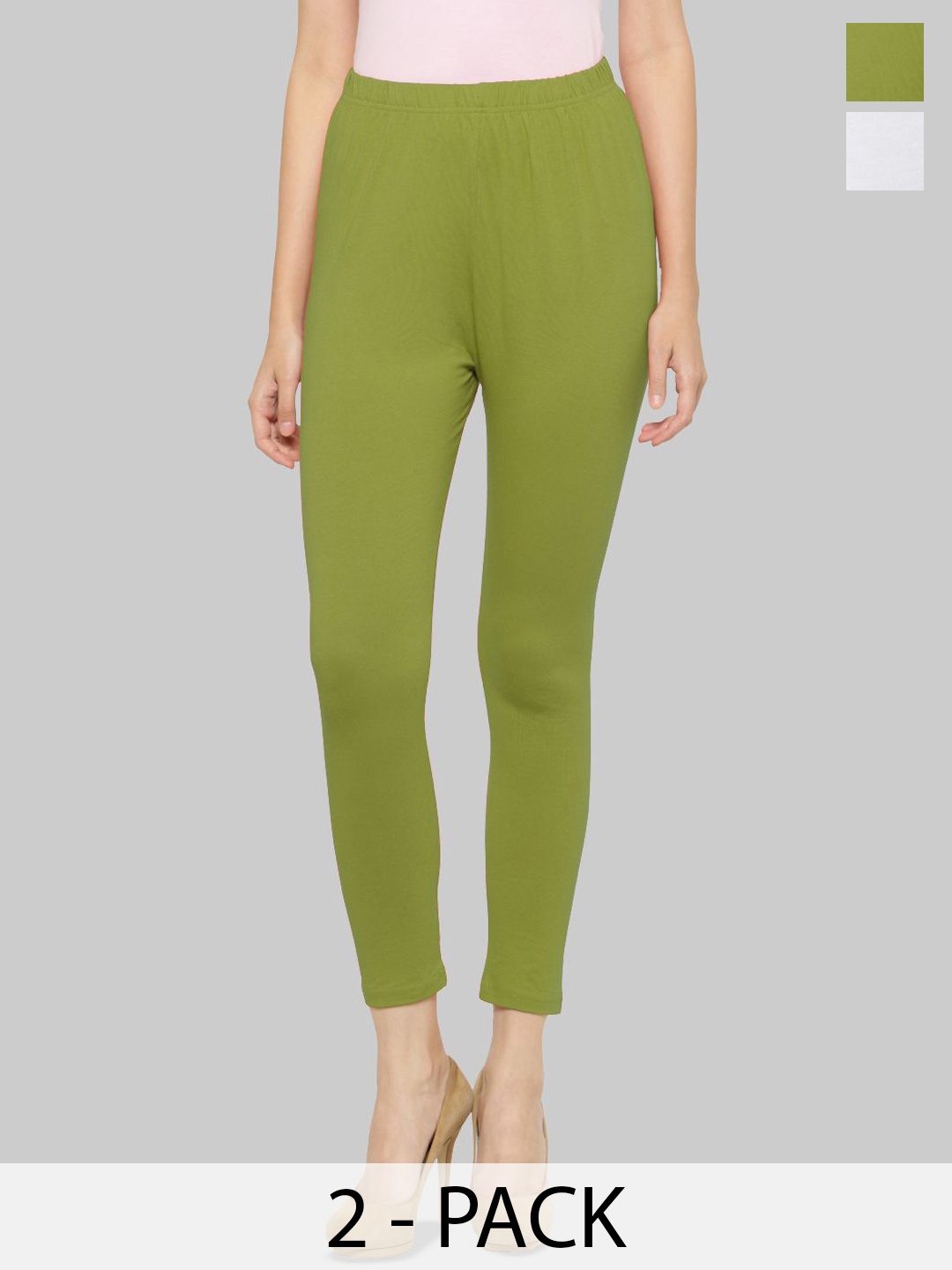 

Castle Lifestyle Women Pack Of 2 Relaxed Fit Ankle Length Leggings, Lime green