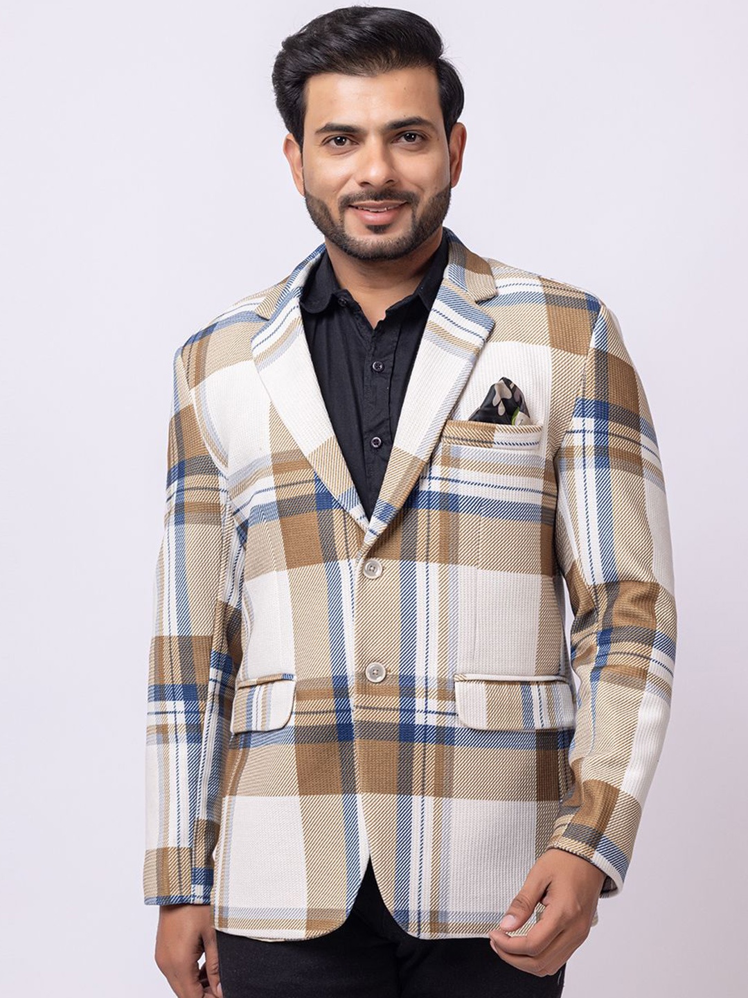 

GEE 5 Men Checked Single Breasted Formal Blazer, Camel brown