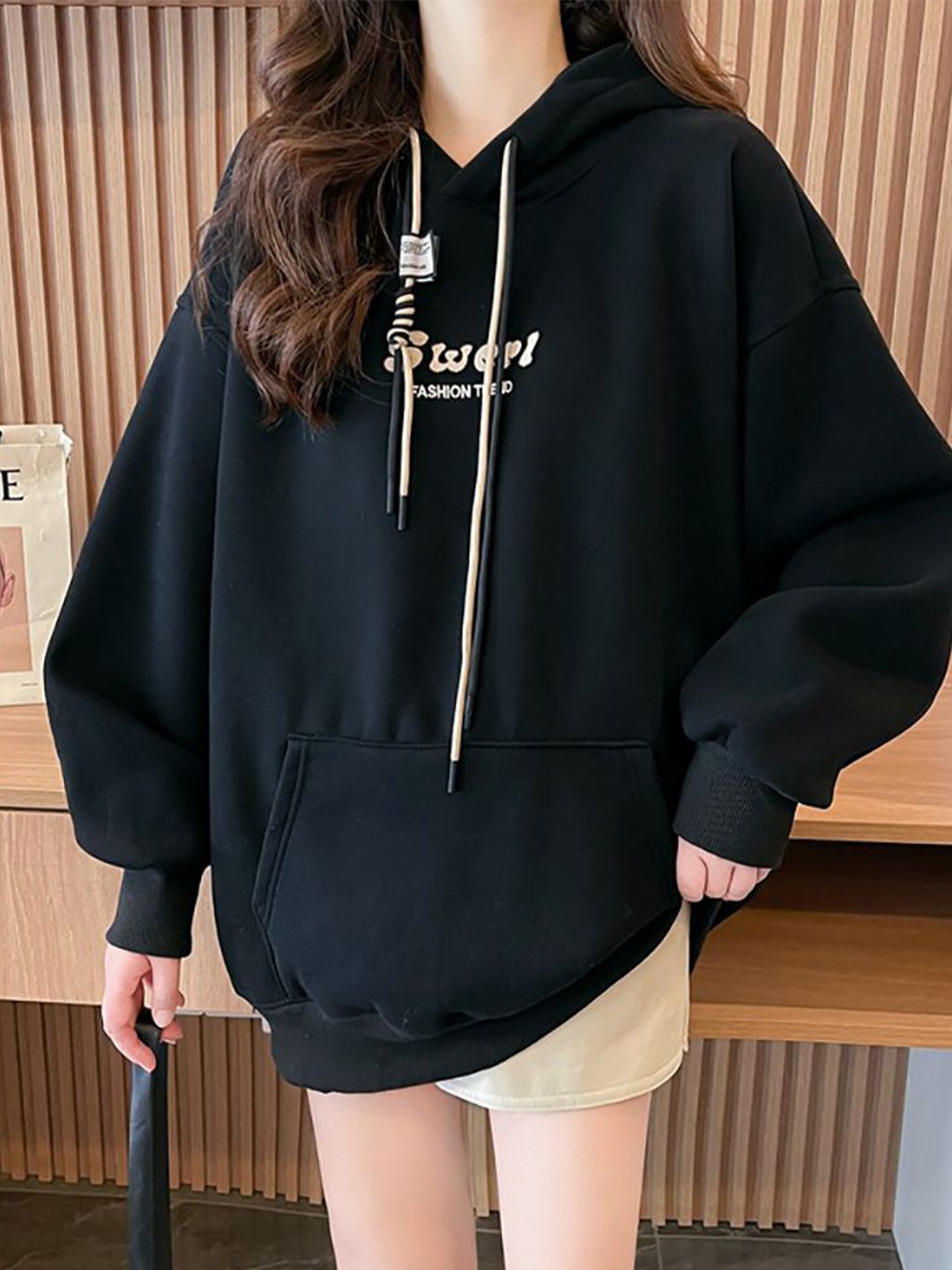 

StyleCast x Revolte Women Printed Hooded Pullover Cotton Sweatshirt, Black
