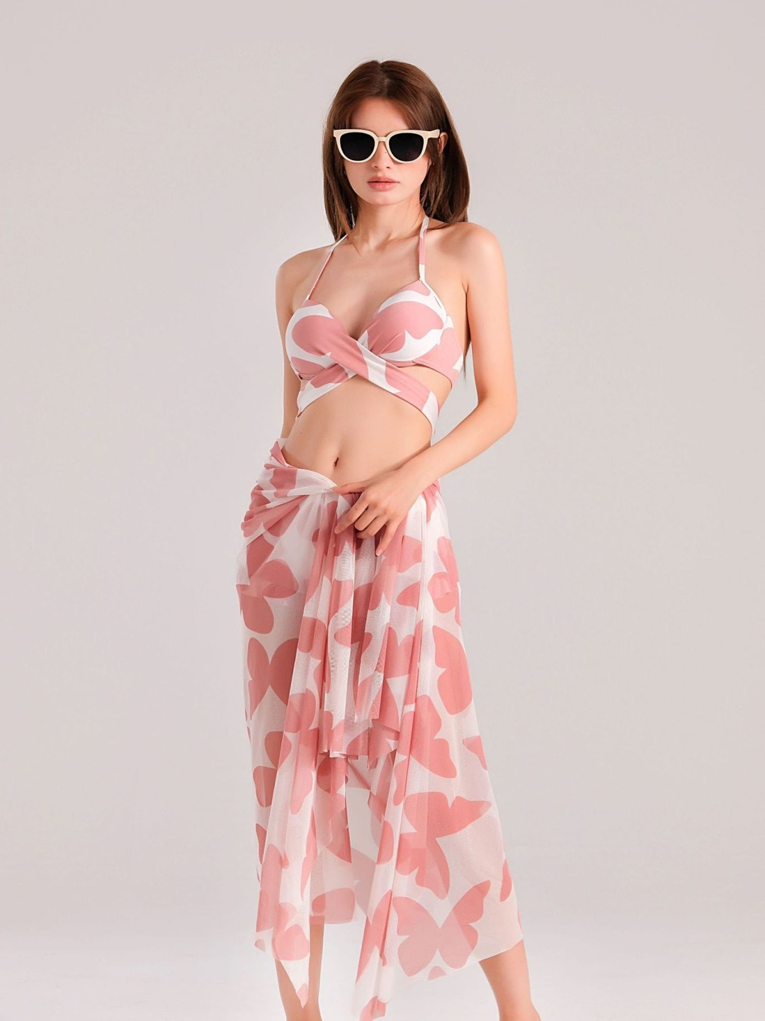 

LULU & SKY Women 3 Piece Printed Bikini Swimsuit, Pink