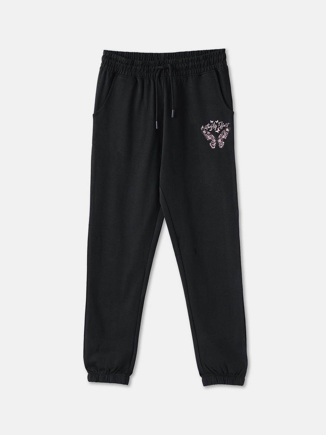 

R&B Girls Printed Cotton Joggers Trousers, Black
