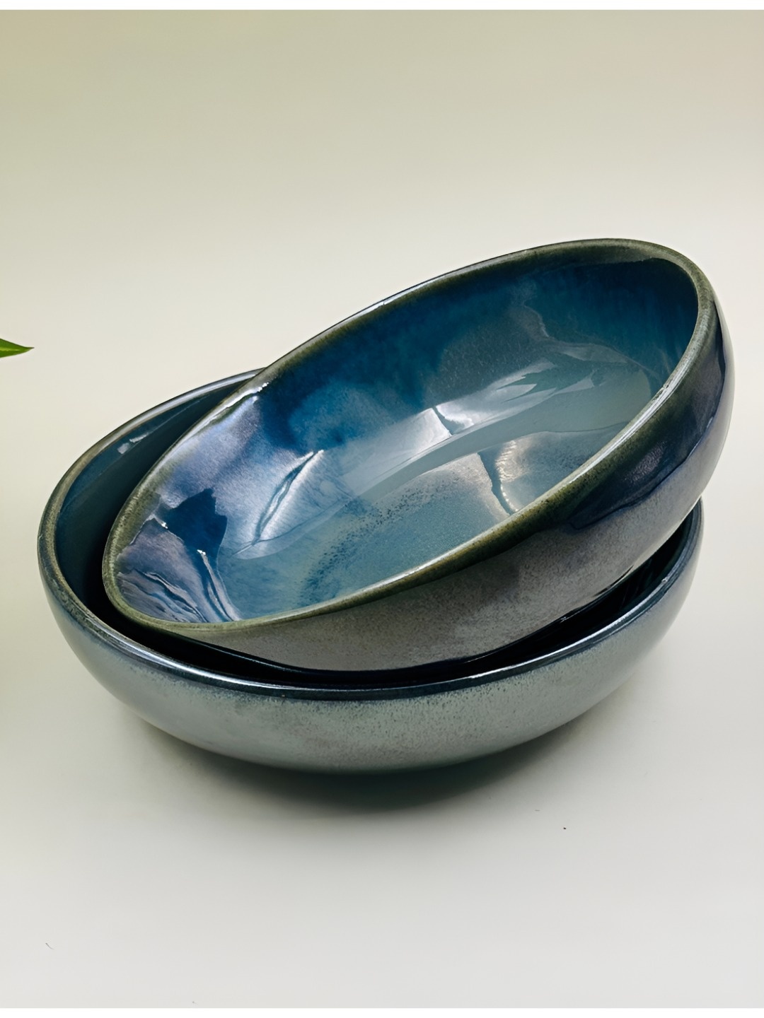 

Lupaava Green and Blue 2 Pieces Ceramic Glossy Microwave Safe Serving Bowl 700 ml Each