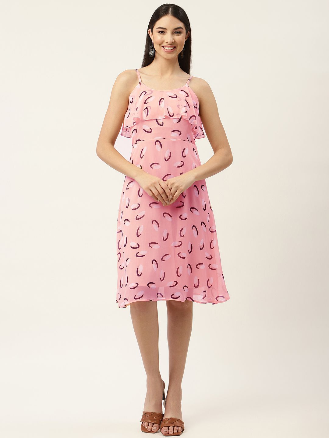 

Moda Rapido Print Layered Chiffon A-Line Midi Dress, Peach