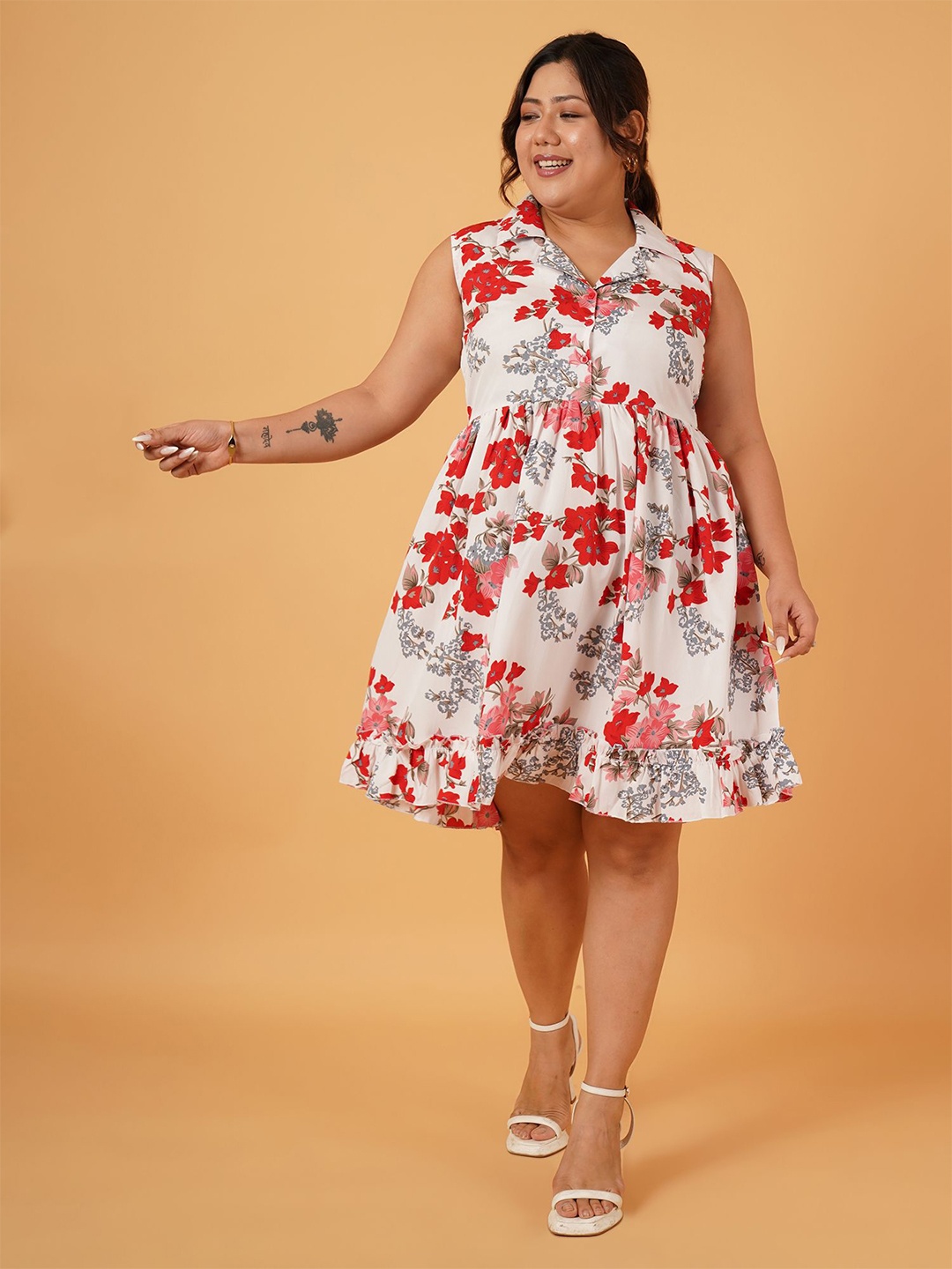 

ANGOORI FASHION Floral Print Fit & Flare Dress, White