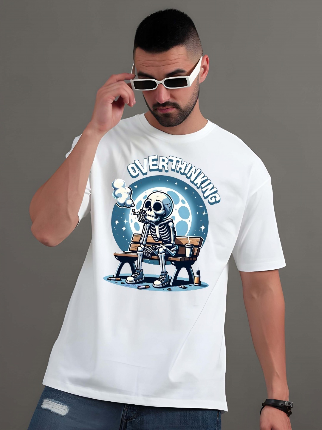 

Krimmple Men Graphic Printed Round Neck Cotton T-shirt, White