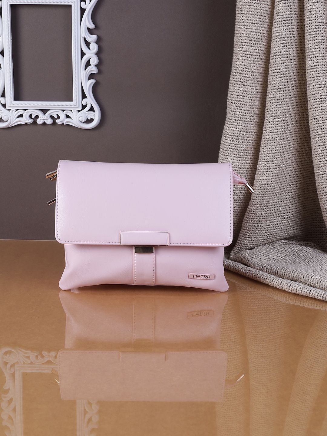 

Metro Women Solid Structured Sling Bag, Pink