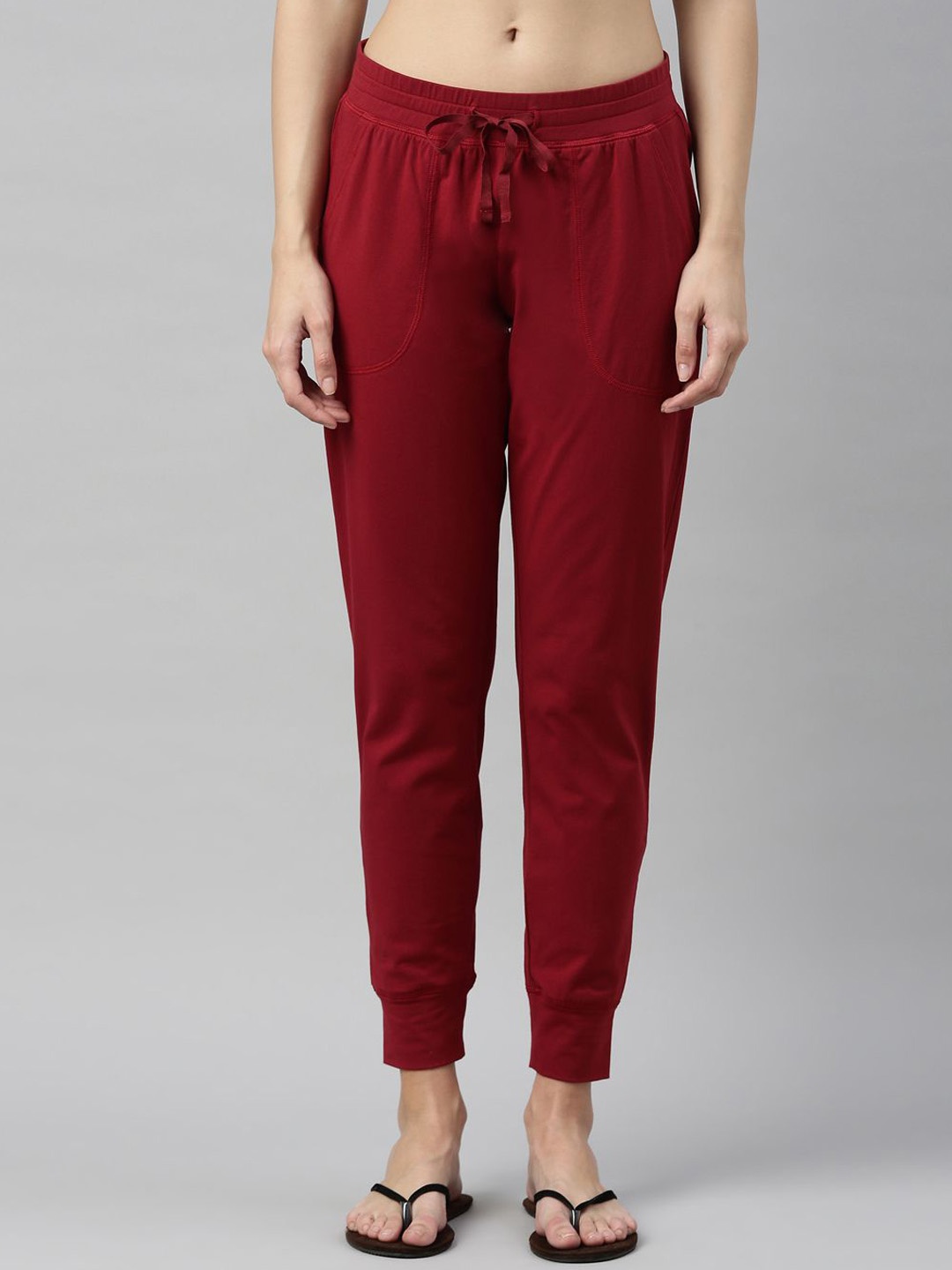 

Enamor Women Mid Rise Relaxed Fit Cotton Lounge Jogger, Maroon